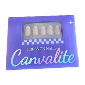 NEW French Tip Press On Nails 30Pc Short Almond Reusable Acrylic Canvalite Glam